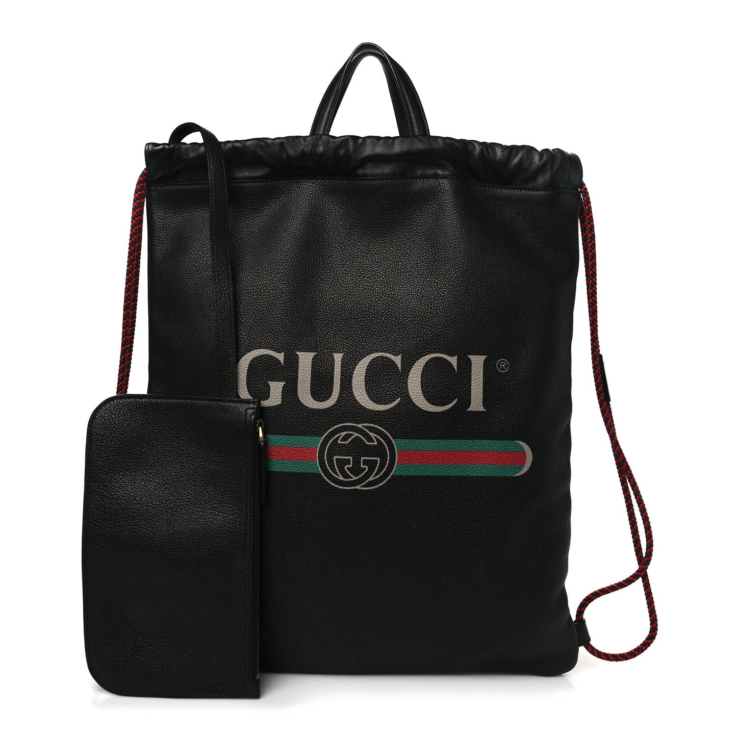 Calfskin Logo Drawstring Backpack Black