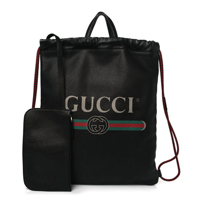 Gucci Calfskin Logo Drawstring Backpack Black 1 of 10