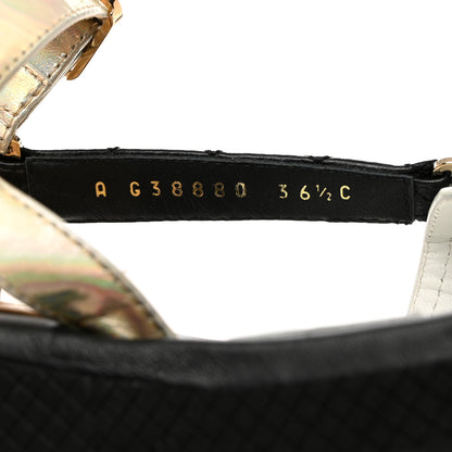 Chanel Lambskin Logo Platform Sandals 36.5 Beige Gold White 7 of 8