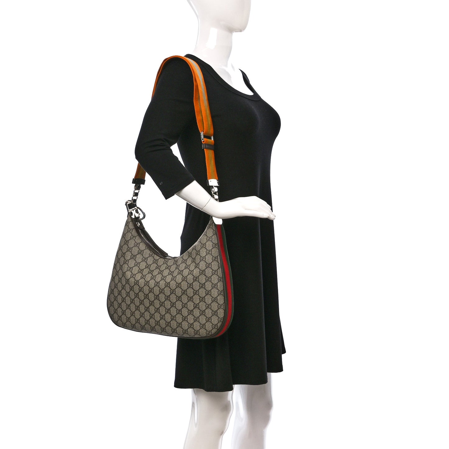 GG Supreme Monogram Textured Calfskin Web Large Attache Shoulder Bag Beige Ebony New Acero