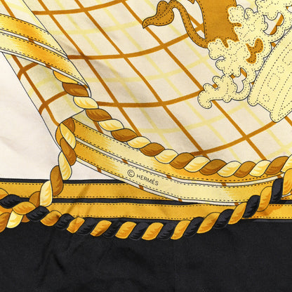 Hermes Silk Grande Tenue Scarf Wash 90 Black Cream Gold 4 of 6