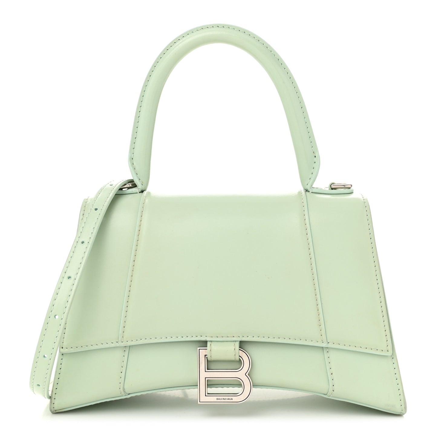 Shiny Box Calfskin Small Hourglass Top Handle Bag Light Green