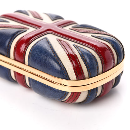 Alexander McQueen Patent Calfskin Britannia Skull Box Clutch Red Blue 7 of 9