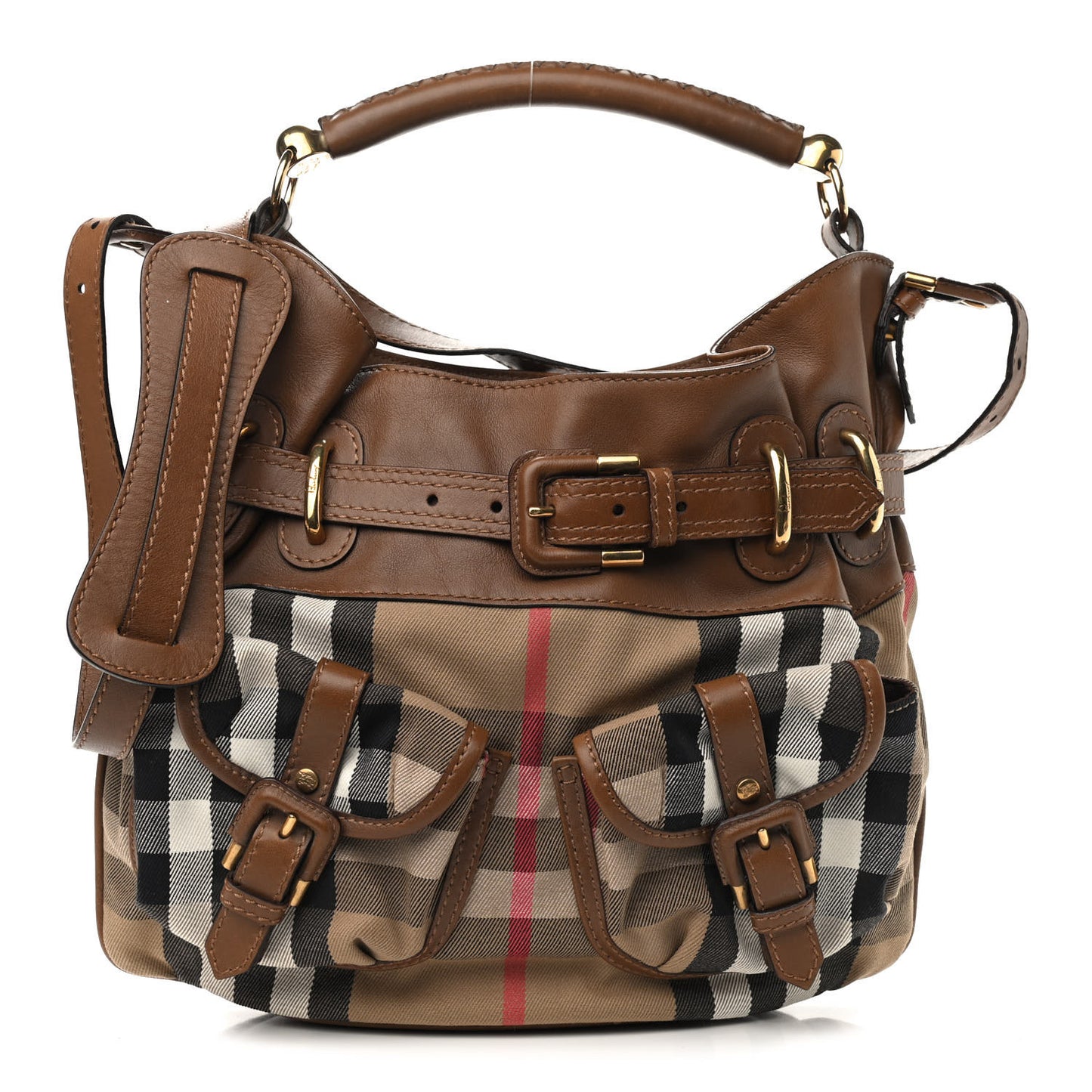 House Check Front Pocket Shoulder Bag Tan