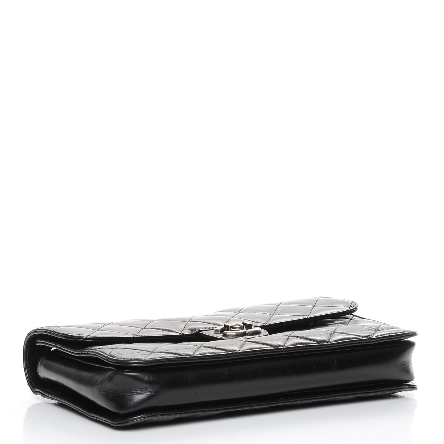 Calfskin Quilted Large Perfect Edge Flap Black