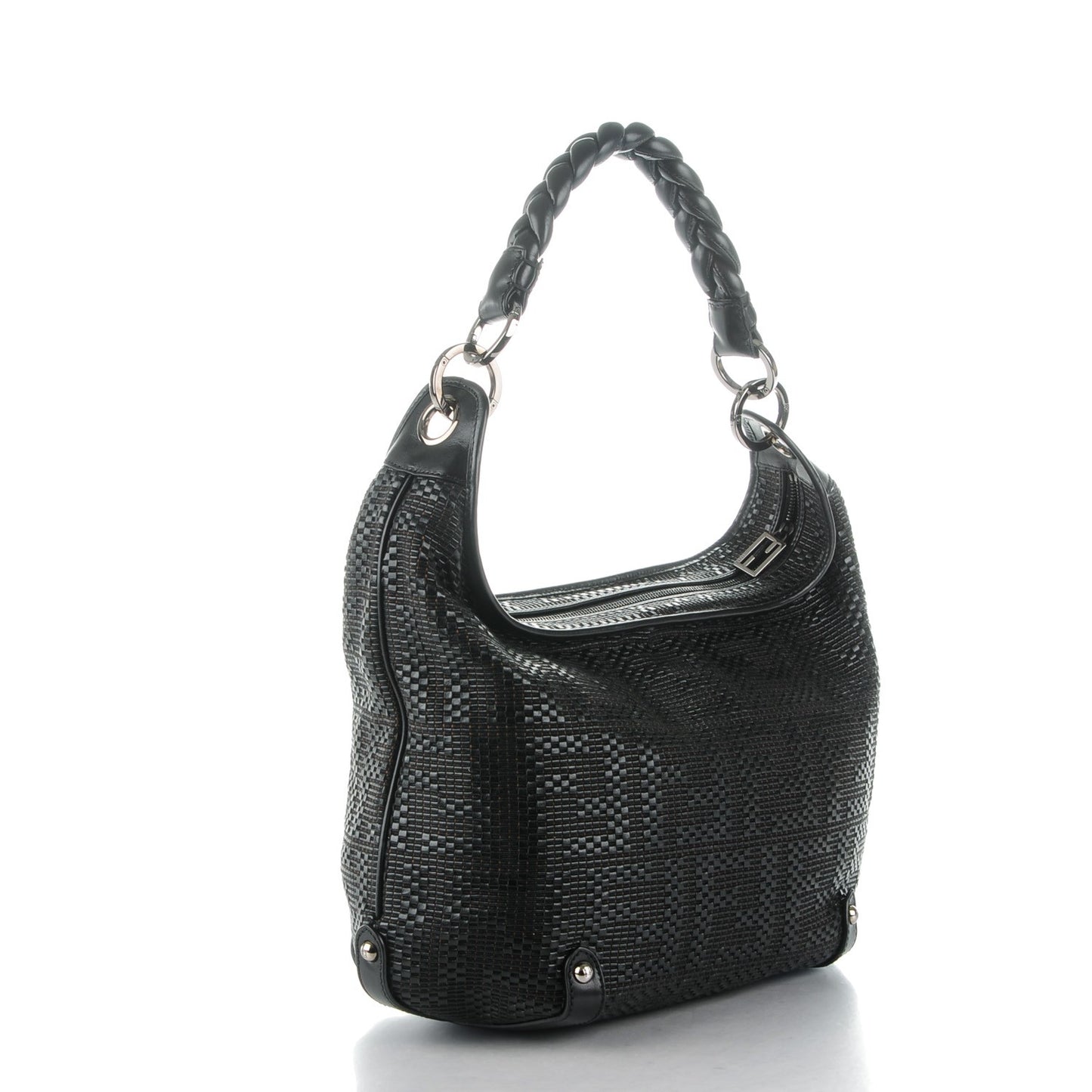 Leather Zucca Woven Forever Hobo Black