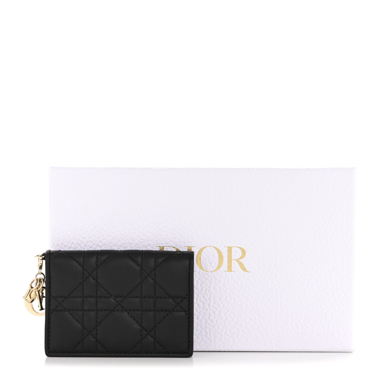 Lambskin Cannage Small Lady Dior Flap Card Holder Black