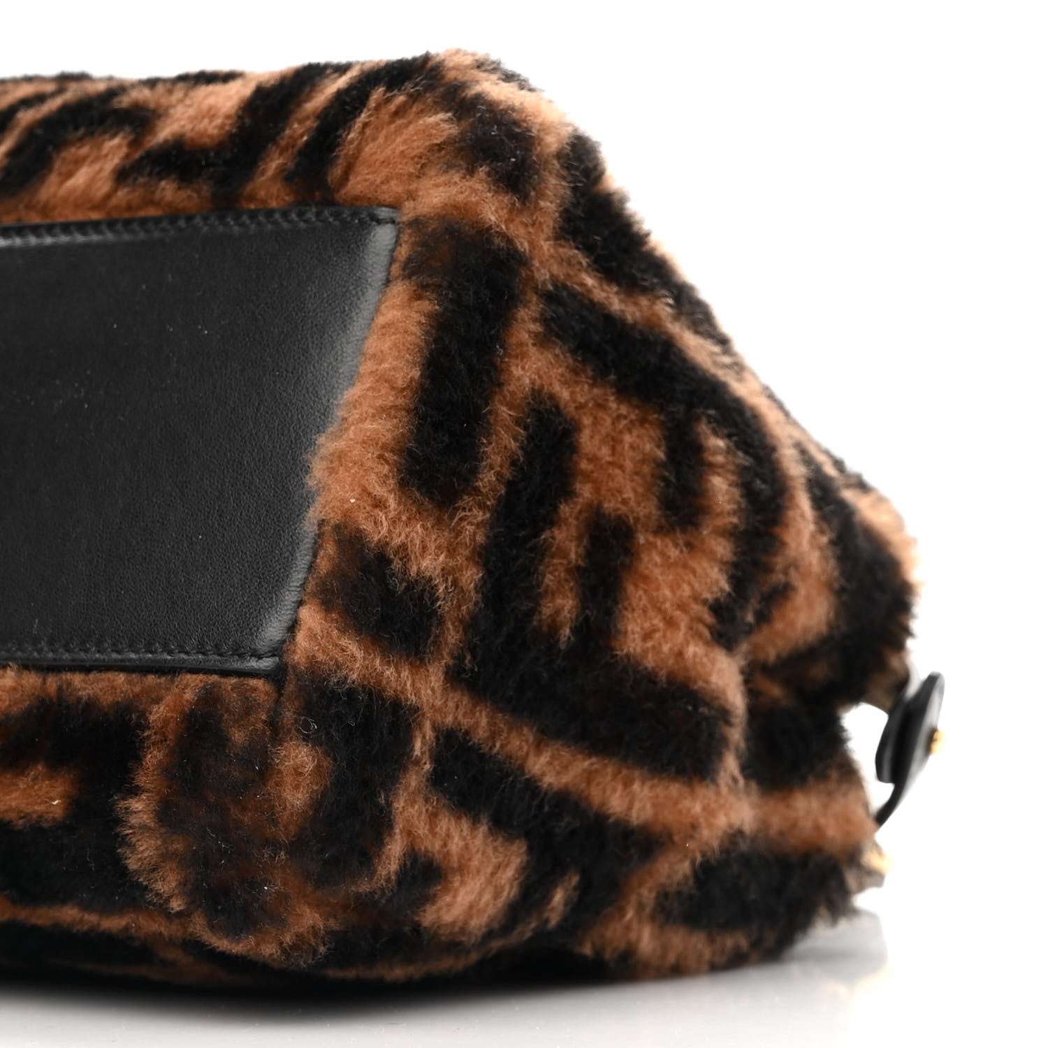 Fendi Shearling Nappa Macro FF 1974 Mini Peekaboo Iconic Satchel Tobacco Black 11 of 15