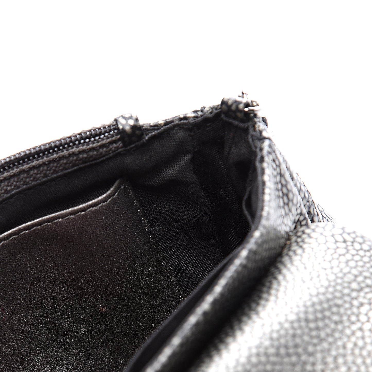 Metallic Caviar Half Moon Wallet On Chain WOC Dark Silver