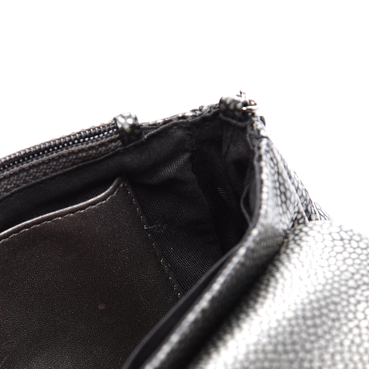 Chanel Metallic Caviar Half Moon Wallet On Chain WOC Dark Silver 11 of 13