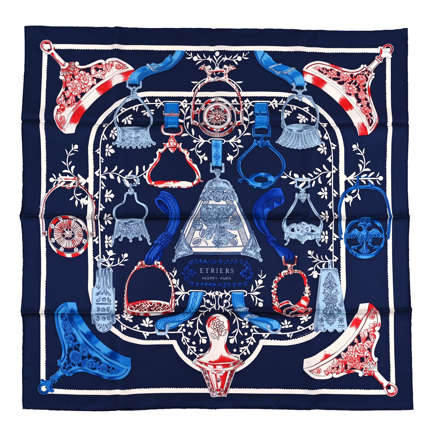 Silk Etriers Scarf 90 Marine Rouge White