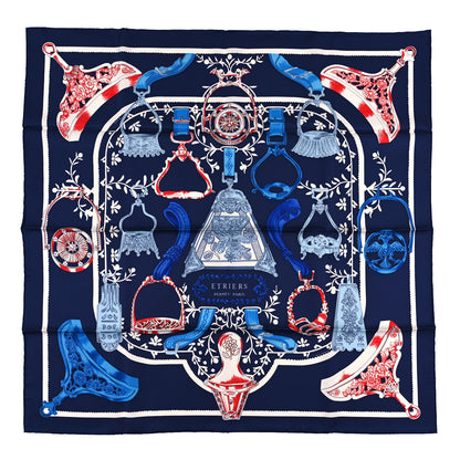 Hermes Silk Etriers Scarf 90 Marine Rouge White 1 of 3