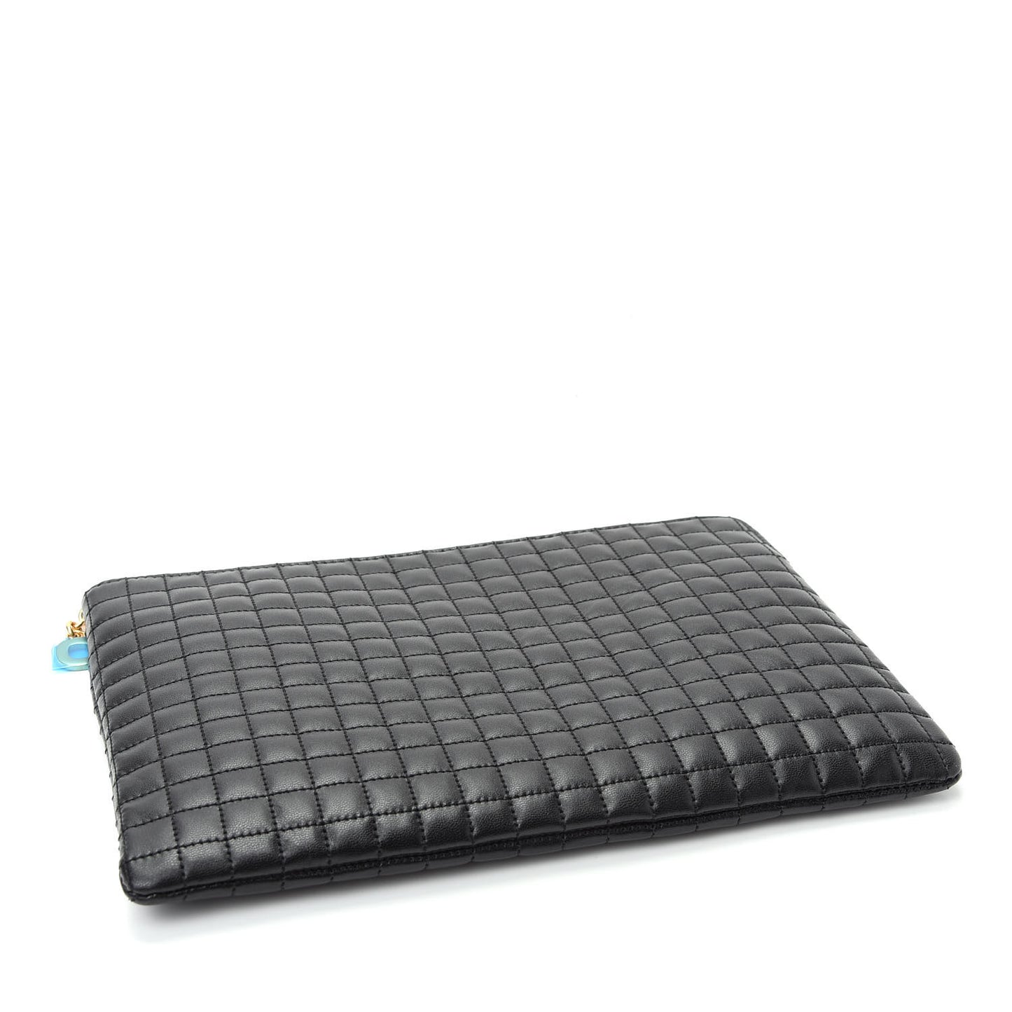 Calfskin Quilted C Charm Pouch Black