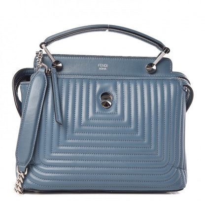Fendi Shiny Nappa Trapuntata Small DotCom Click Top Handle Chain Satchel Blue 1 of 12