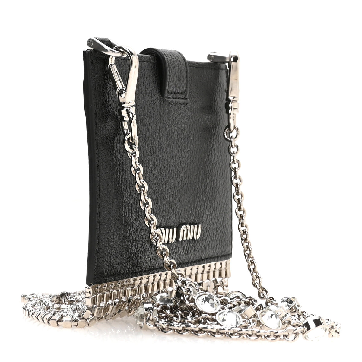 Goatskin Madras Crystal Card Holder Fringe Crossbody Black