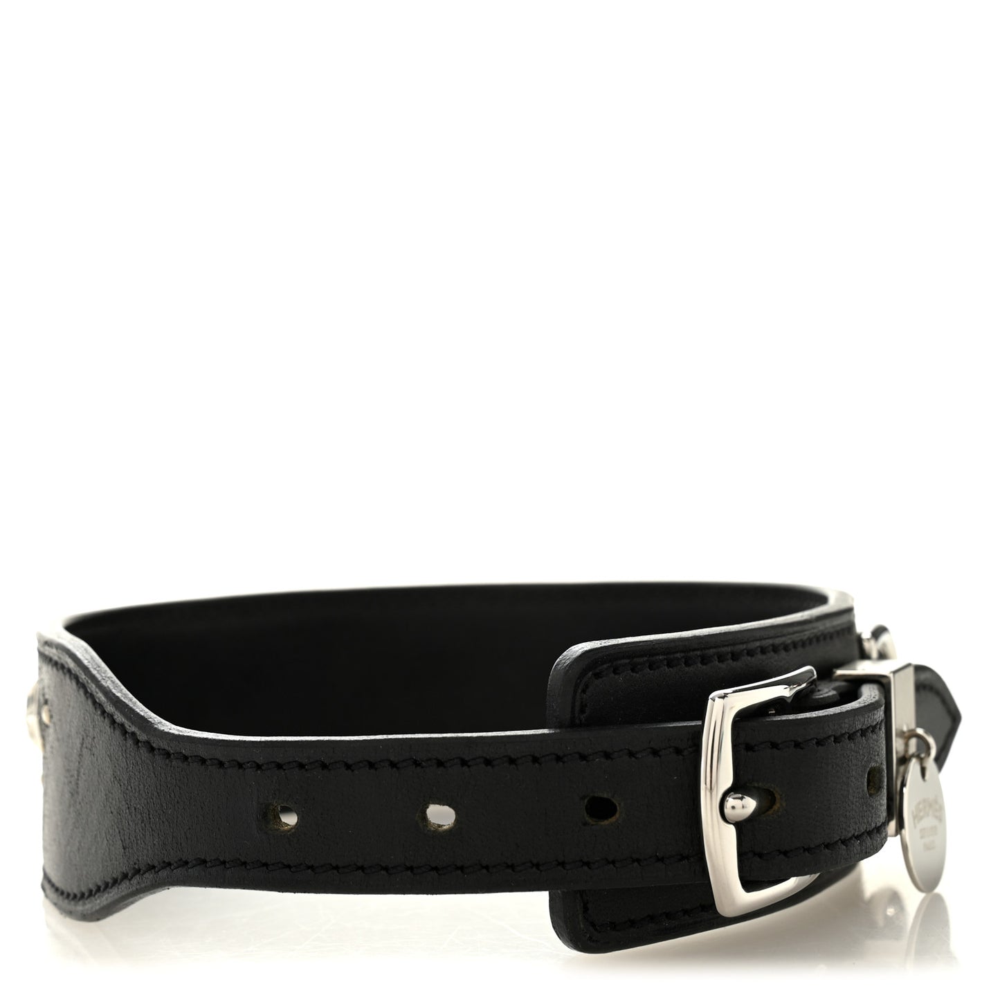 Natural Bridle Studded Punch Dog Collar M Black