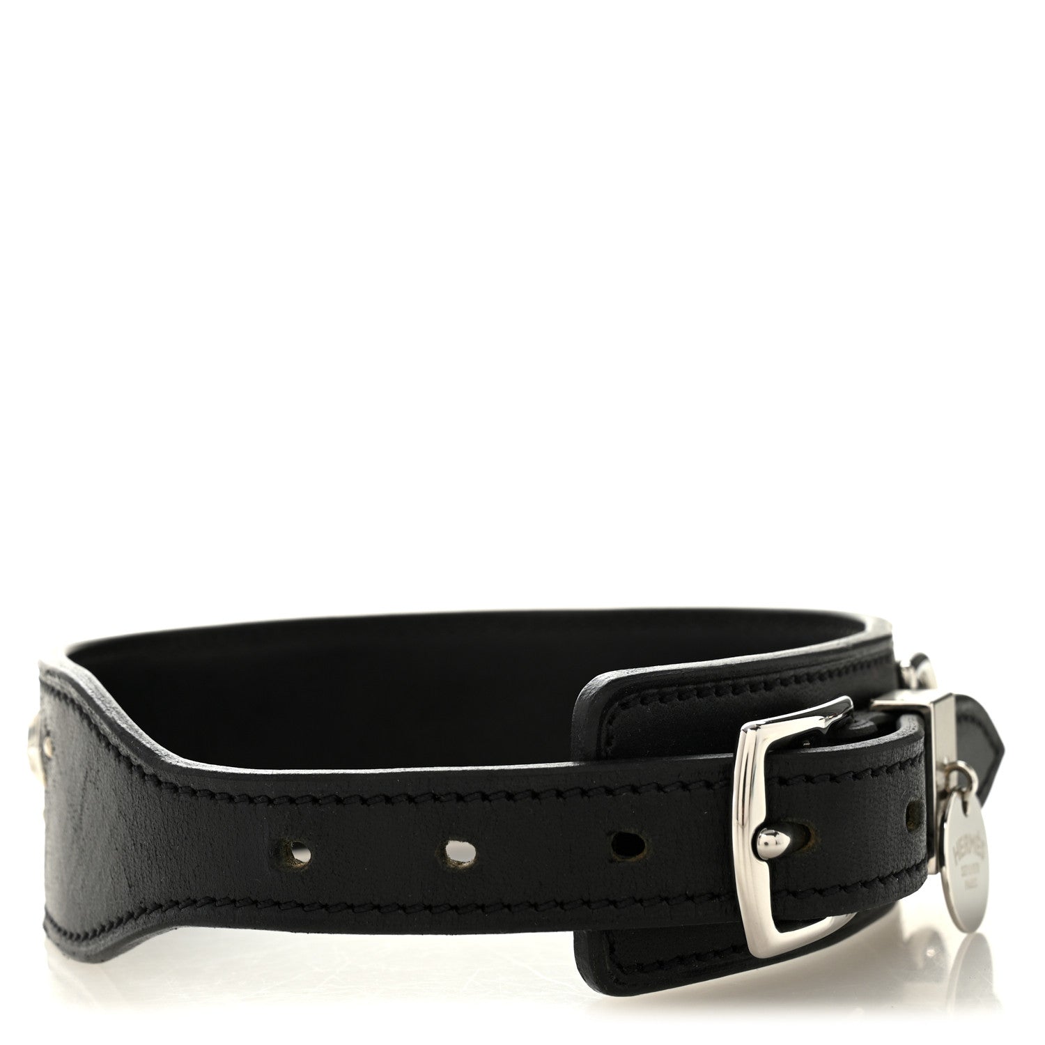 Hermes Natural Bridle Studded Punch Dog Collar M Black 3 of 5