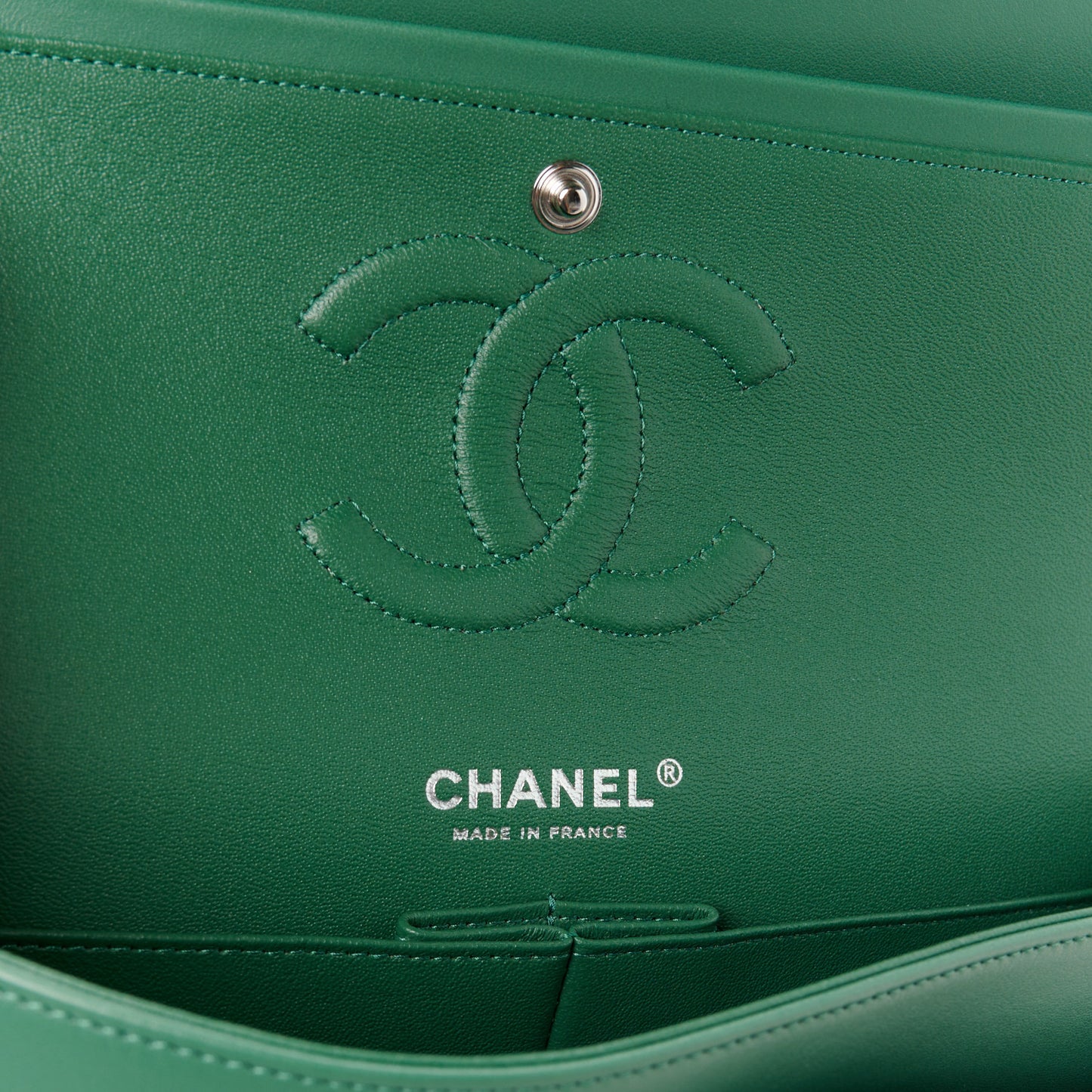 Lambskin Quilted Medium Double Flap Green