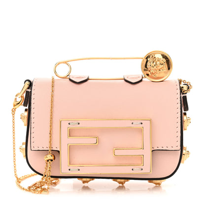 Fendi X VERSACE Vitello Seta Fendace Studded Nano Brooch Baguette Rosa Confetto 1 of 10