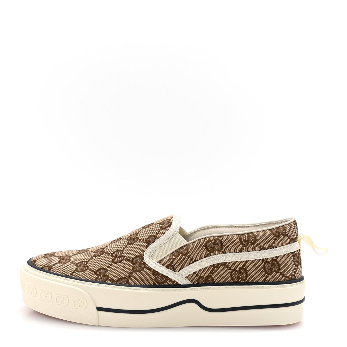 GG Monogram Womens 1977 Tennis Slip On 30mm Sneakers 37.5 Beige Ebony Mystic White