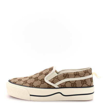 Gucci GG Monogram Womens 1977 Tennis Slip On 30mm Sneakers 37.5 Beige Ebony Mystic White 1 of 9