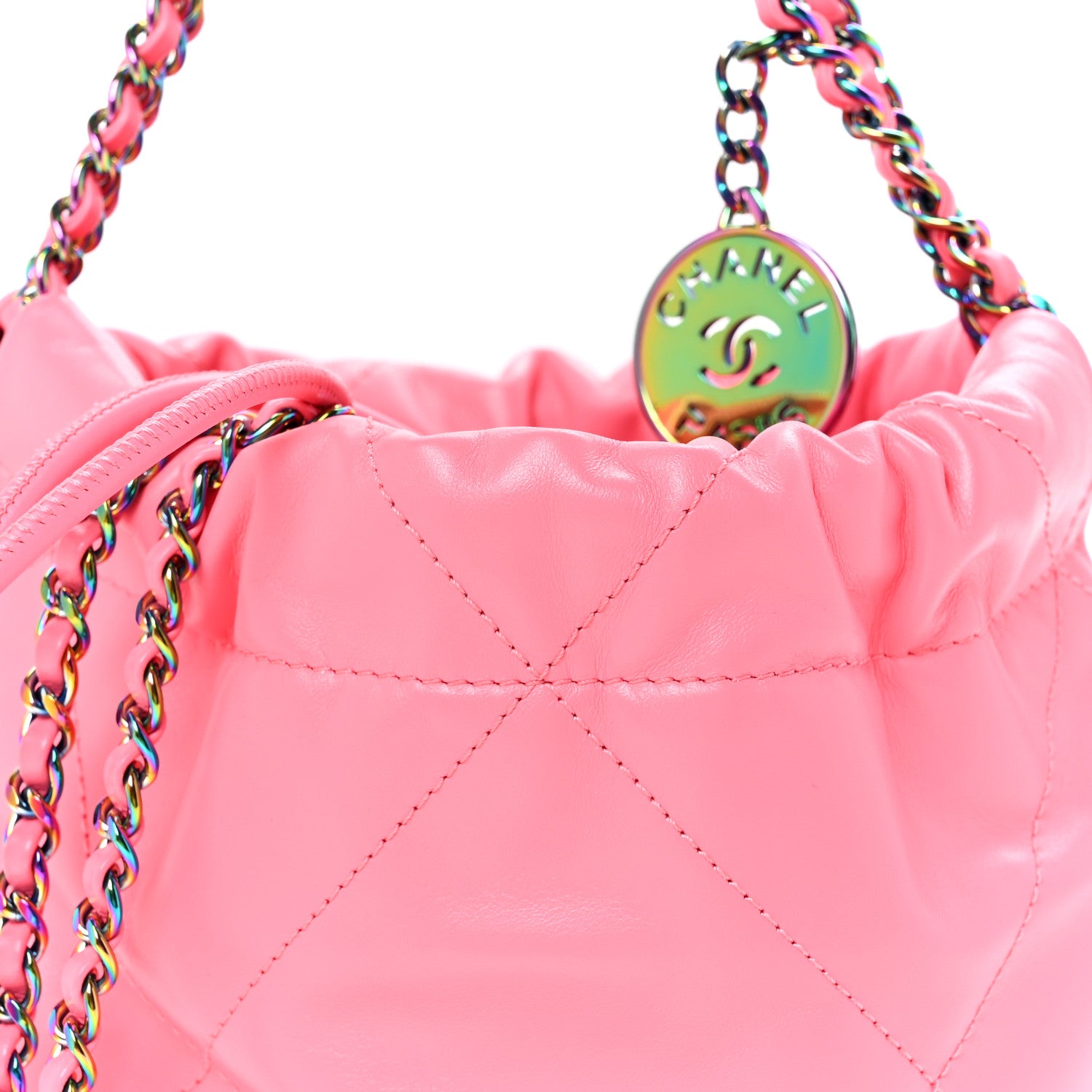 Chanel Shiny Calfskin Quilted Rainbow Metal Mini Chanel 22 Coral Pink 8 of 11