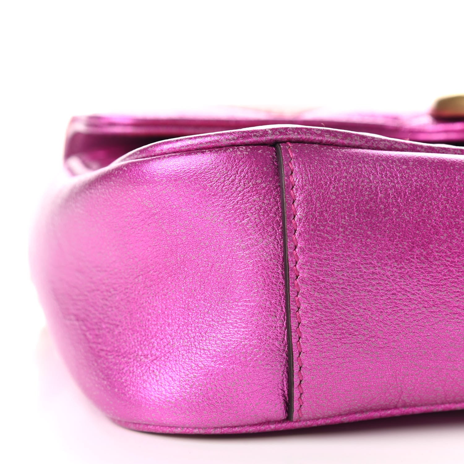 Gucci Metallic Calfskin Matelasse Mini GG Marmont Shoulder Bag Fuchsia 10 of 12