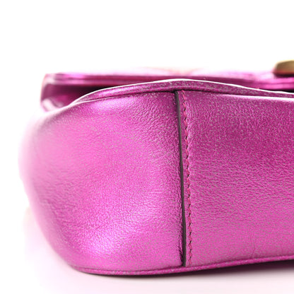 Gucci Metallic Calfskin Matelasse Mini GG Marmont Shoulder Bag Fuchsia 10 of 12