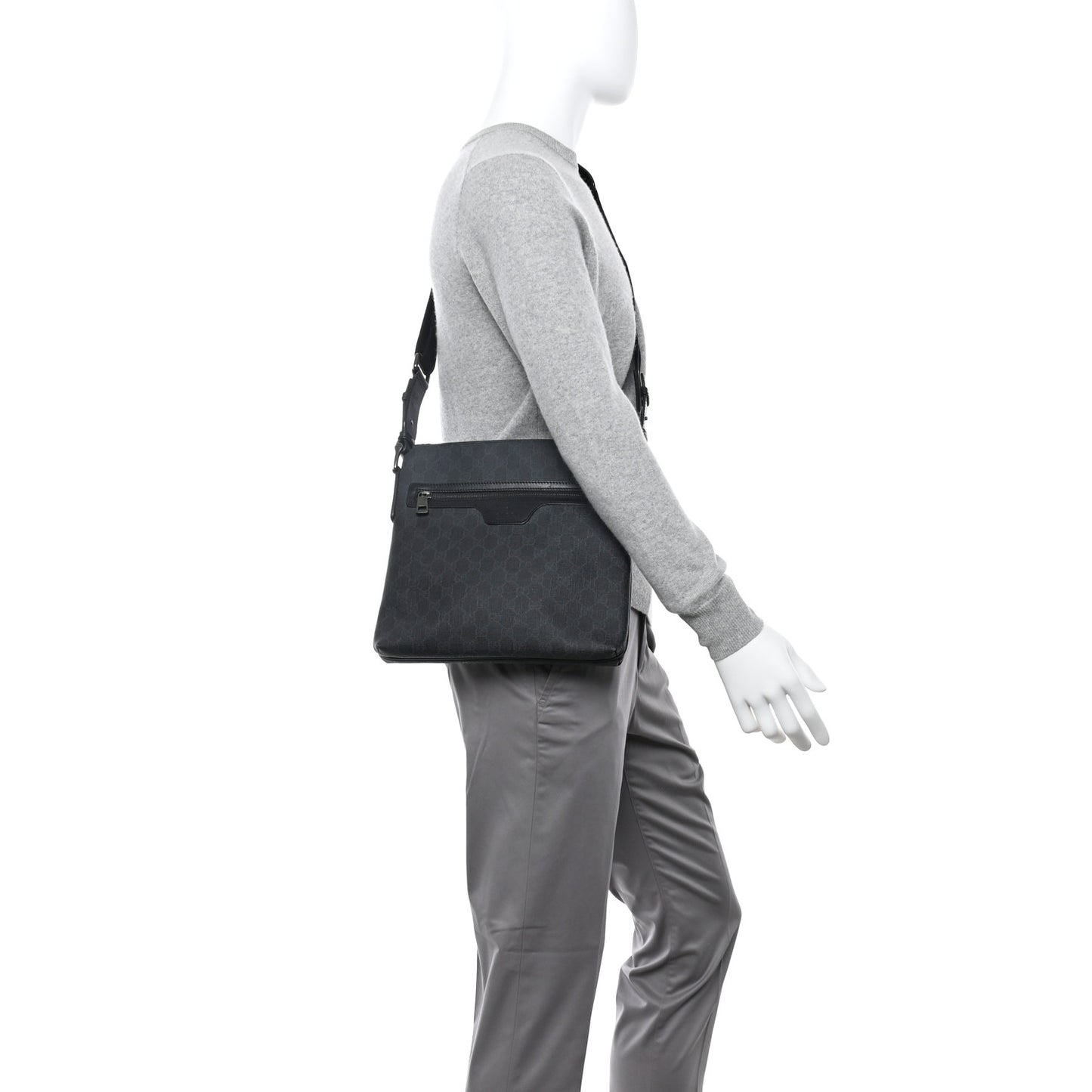 GG Supreme Monogram Crossbody Messenger Bag Black Grey