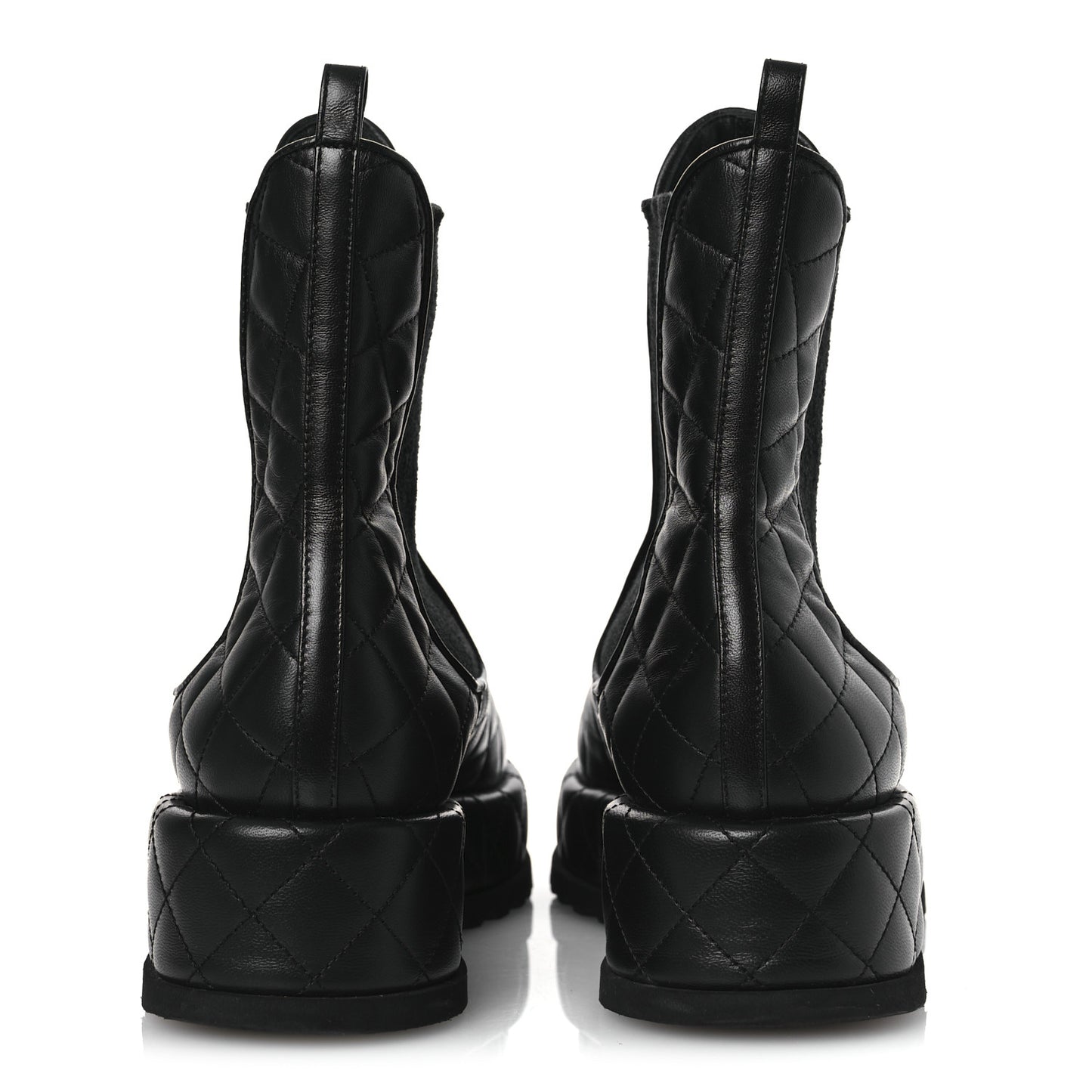 Lambskin Patent CC Cap Toe Quilted Short Platform Boots 39.5 Black