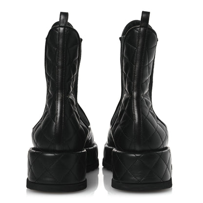 Chanel Lambskin Patent CC Cap Toe Quilted Short Platform Boots 39.5 Black 6 of 12