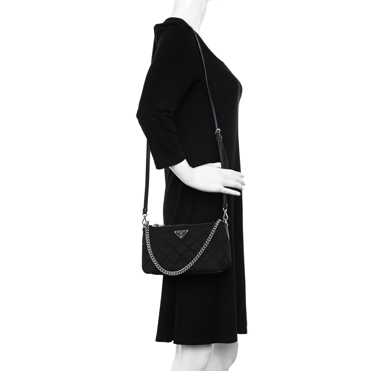 Nylon Tessuto Impuntu Quilted Crossbody Bag Black