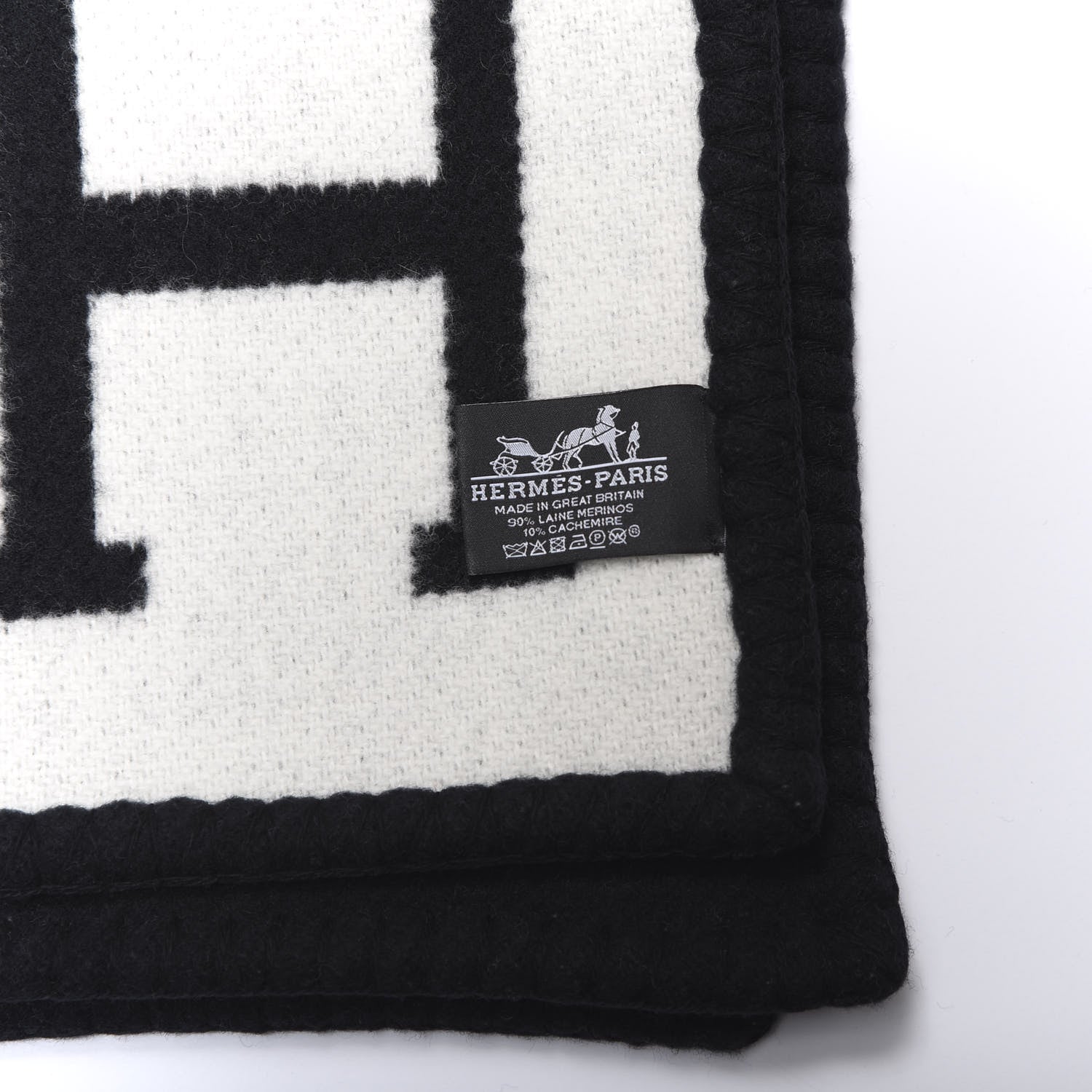 Hermes Wool Cashmere Avalon III Blanket Ecru Black 3 of 3