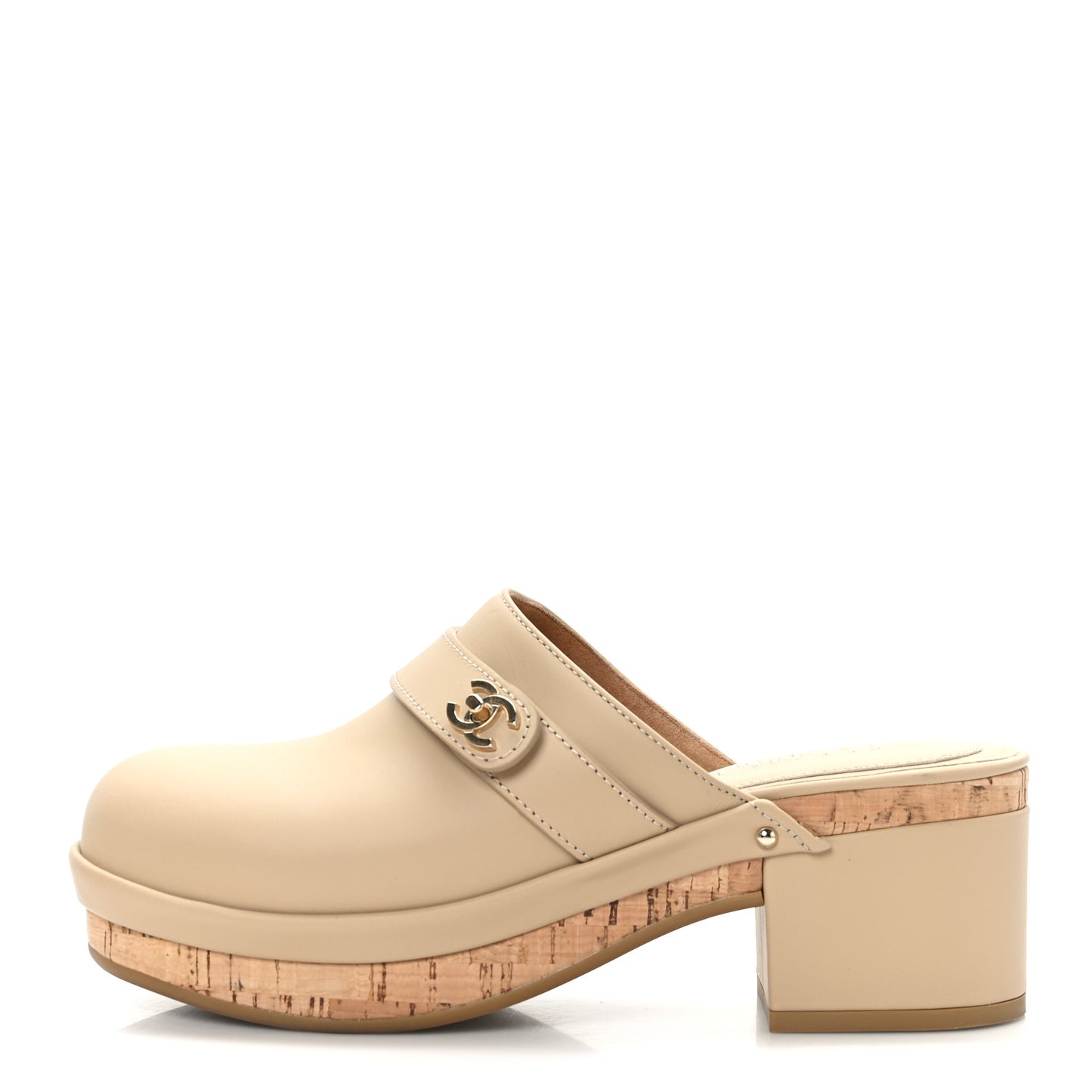 Calfskin CC Turn Lock Clogs 37 Beige