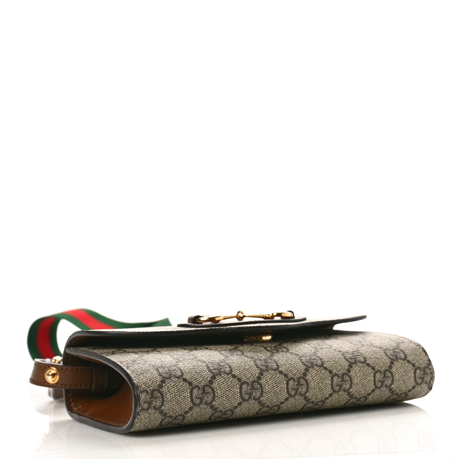 Gucci GG Supreme Monogram Azalea Calfskin Web Mini Horsebit 1955 Chain Shoulder Bag Beige Ebony Brown Sugar 4 of 9