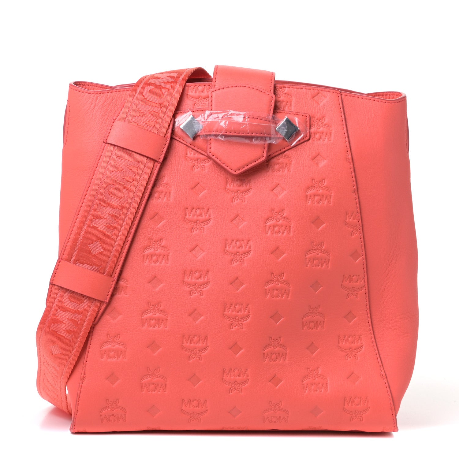MCM Calfskin Ottomar Monogram Essential Bucket Bag Hot Coral 1 of 4