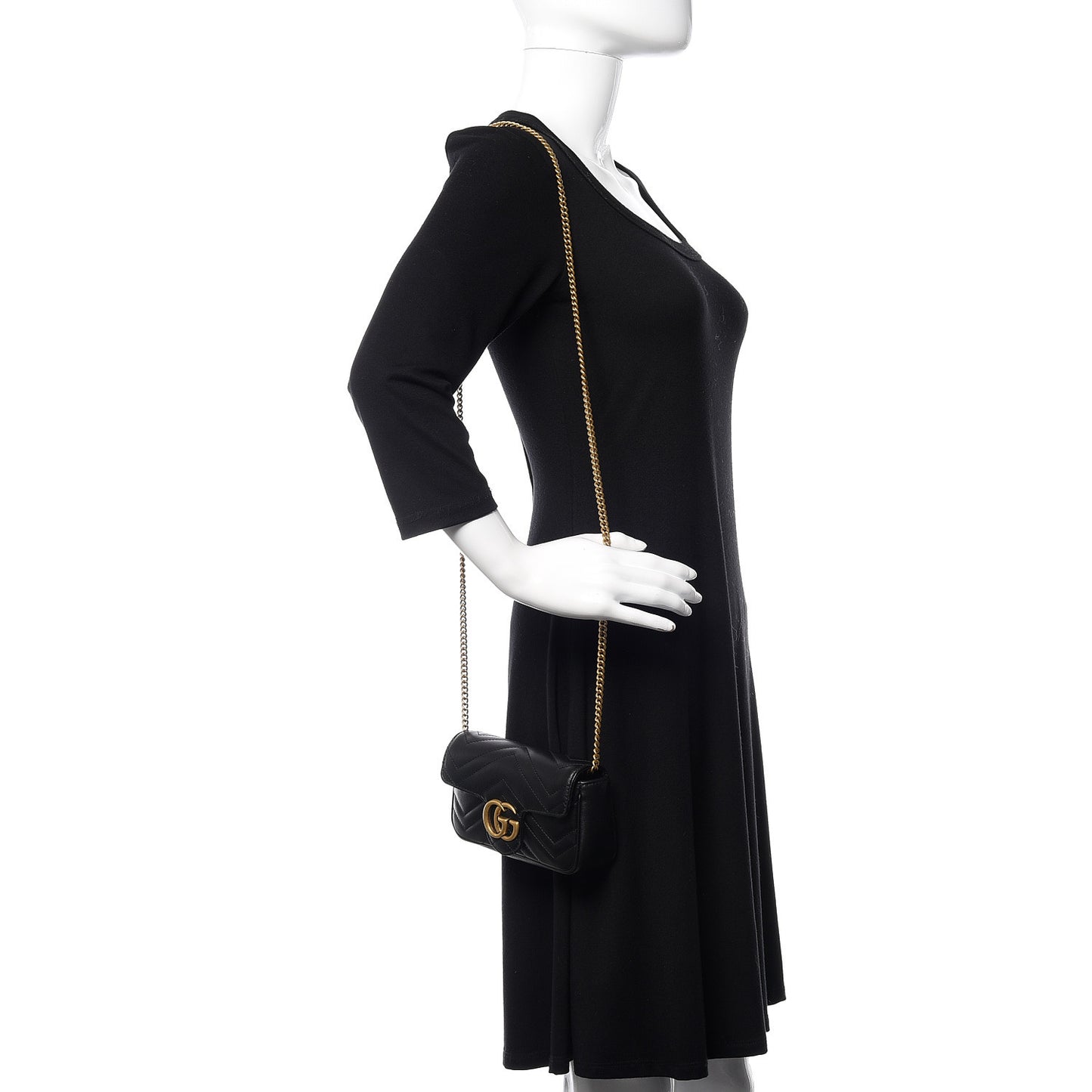 Calfskin Matelasse Super Mini GG Marmont Shoulder Bag Black