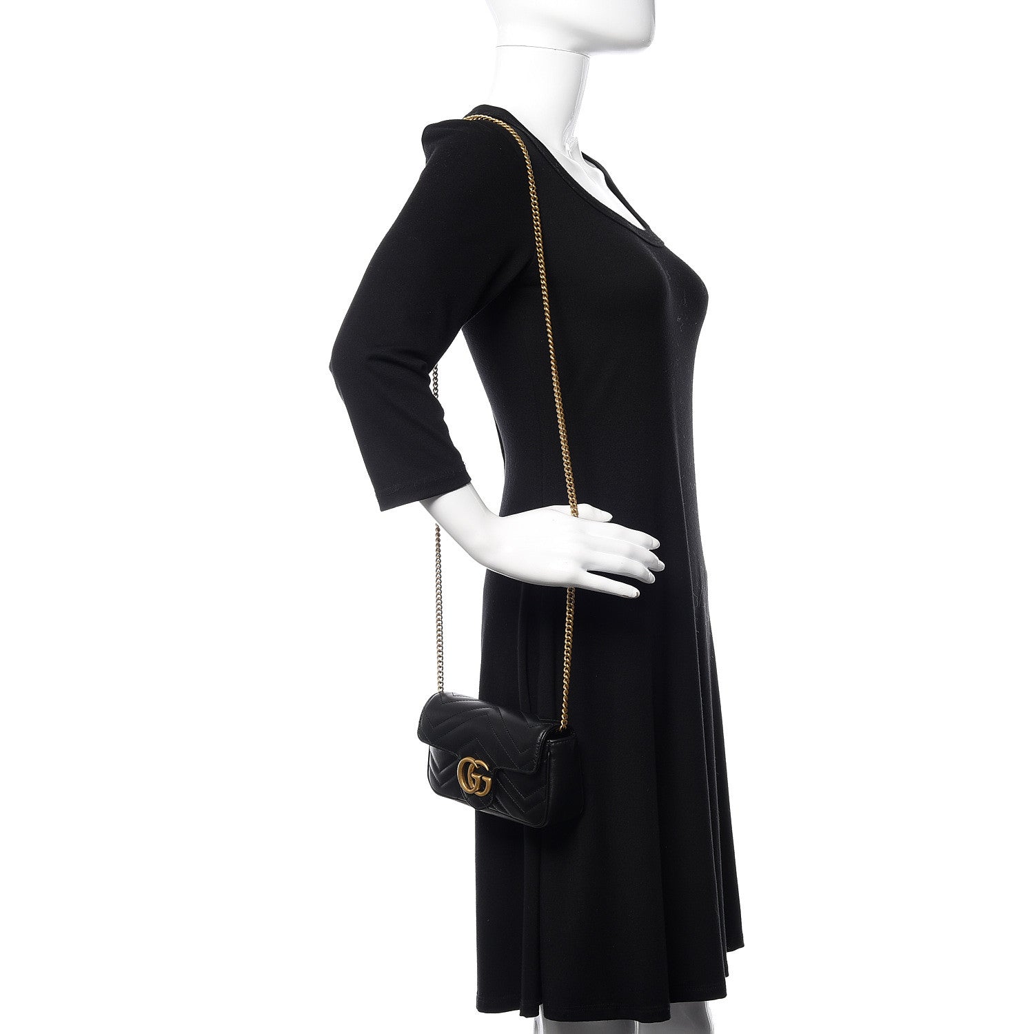 Gucci Calfskin Matelasse Super Mini GG Marmont Shoulder Bag Black 2 of 11