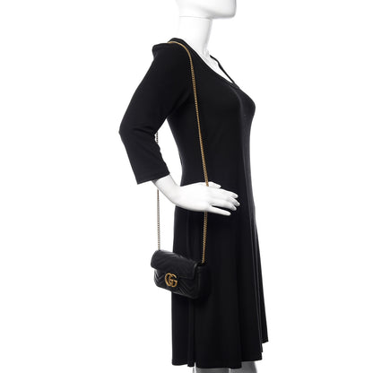 Gucci Calfskin Matelasse Super Mini GG Marmont Shoulder Bag Black 2 of 11