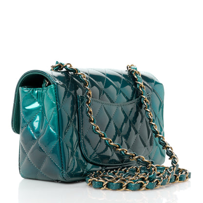Chanel Shaded Patent Calfskin Quilted Mini Rectangular Flap Green Blue 3 of 13