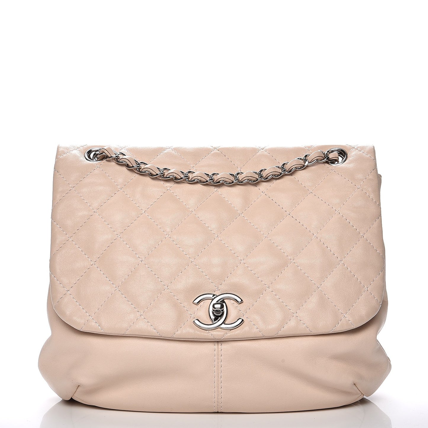 Calfskin Quilted Large Trianon Messenger Flap Light Pink