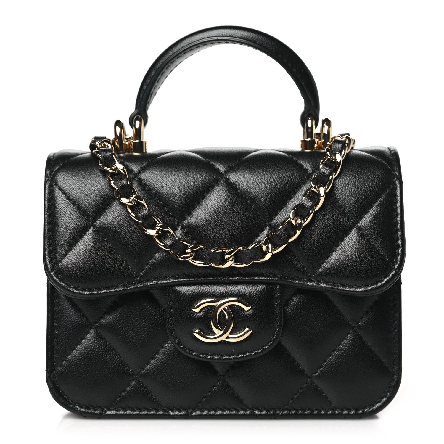 Chanel Lambskin Quilted Top Handle Flap Coin Purse With Chain Black 1 of 12
