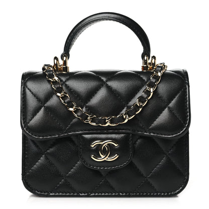 Chanel Lambskin Quilted Top Handle Flap Coin Purse With Chain Black 1 of 12