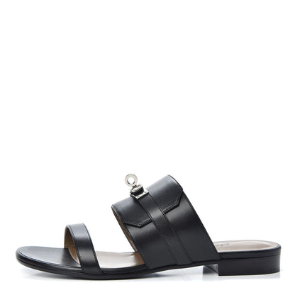Hermes Calfskin Avenue Sandals 38 Black 1 of 9