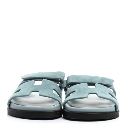 Hermes Suede Goatskin Womens Chypre Sandals 38 Vert d'eau 2 of 8