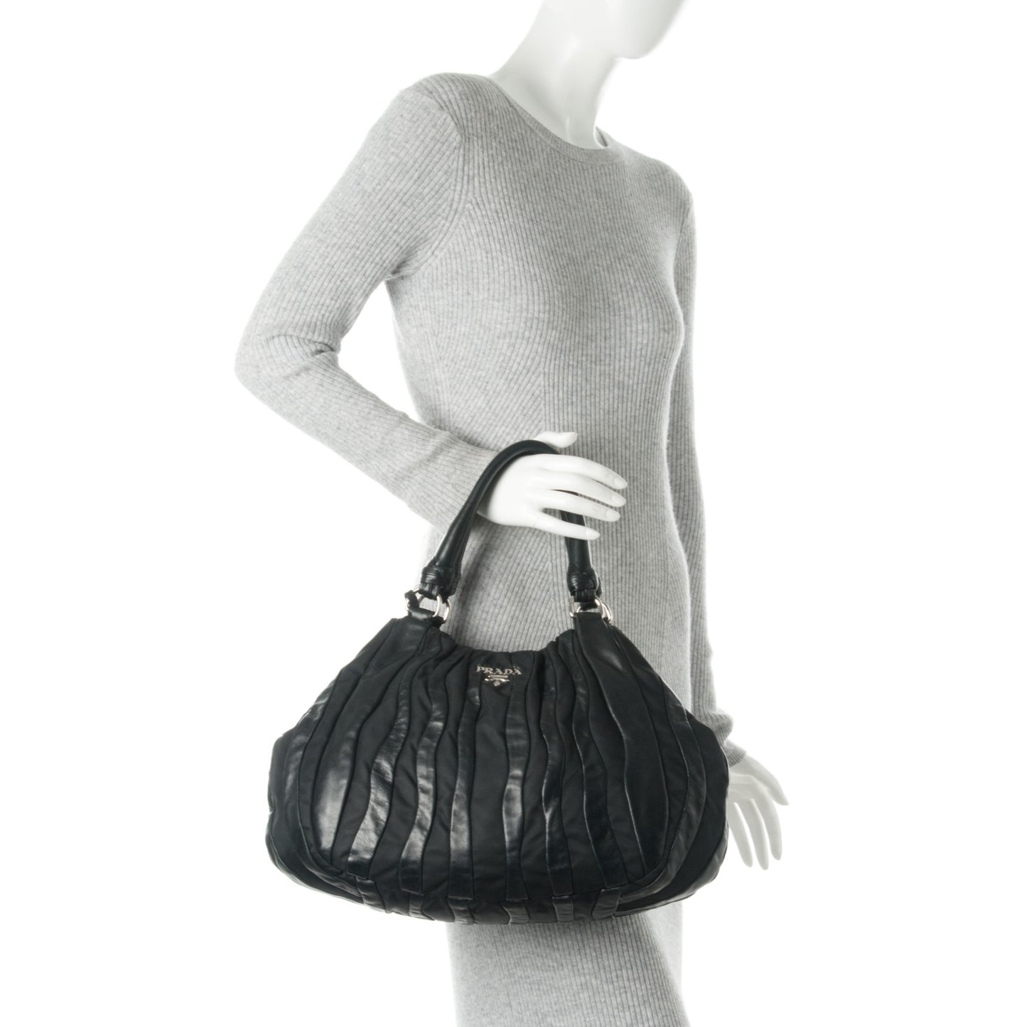 Nappa Tessuto Nylon Mordore Stripes Shoulder Bag Nero Black