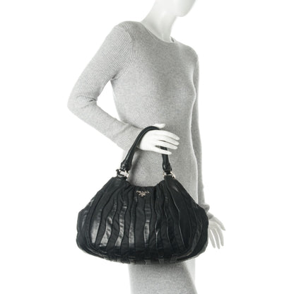 Prada Nappa Tessuto Nylon Mordore Stripes Shoulder Bag Nero Black 2 of 8