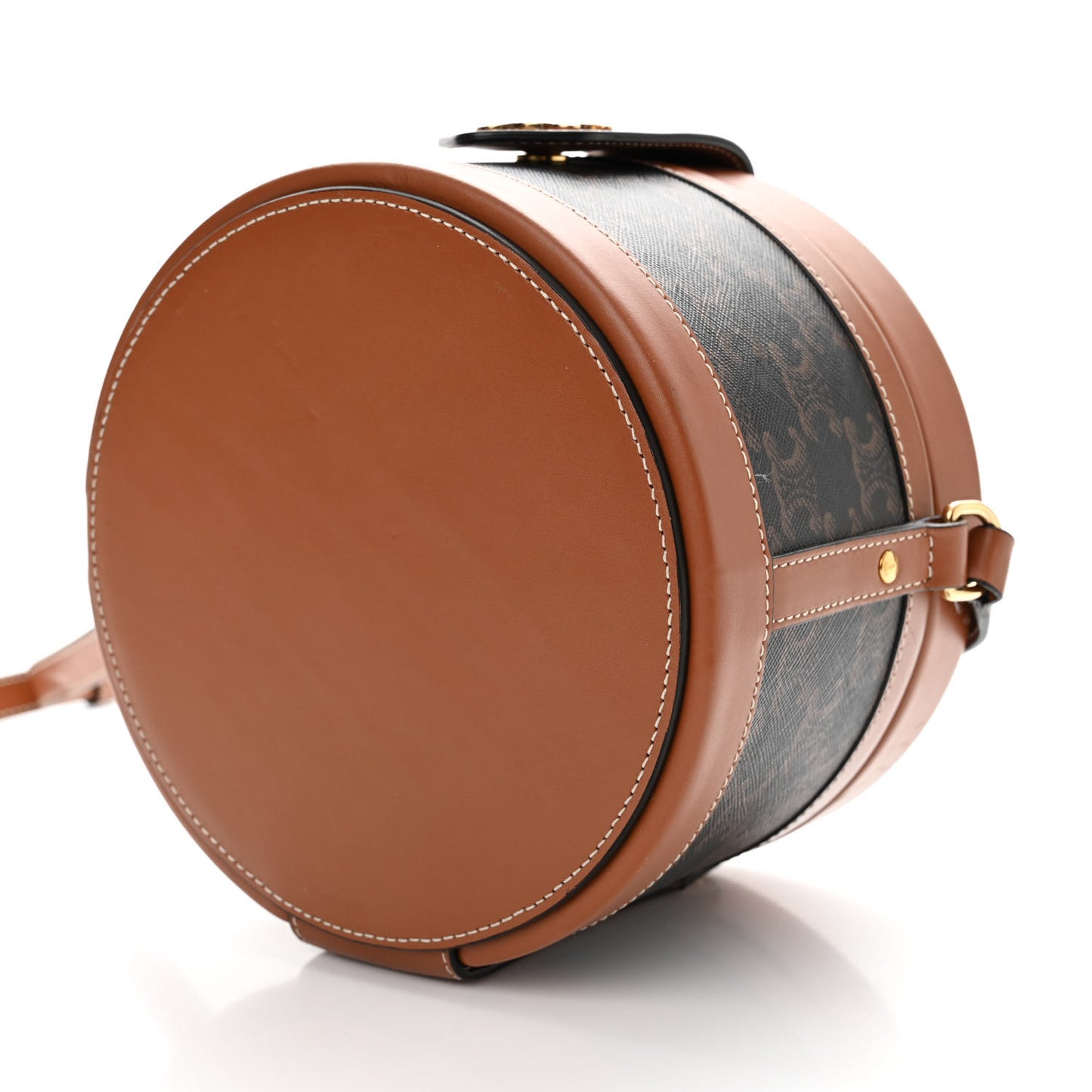 Calfskin Triomphe Canvas Medium Tambour Bag Tan