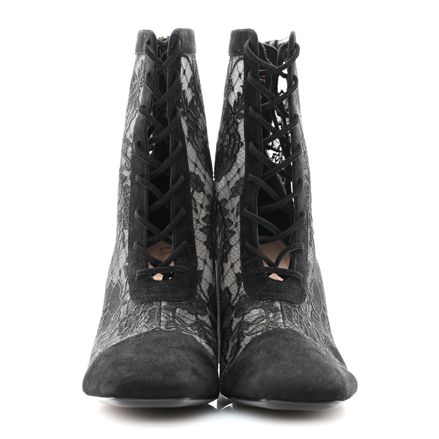 Suede Transparent Mesh Embroidered Roses Naughtily-D Heeled Lace Up Ankle Boots 36.5 Black