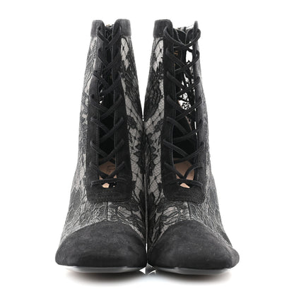 Christian Dior Suede Transparent Mesh Embroidered Roses Naughtily-D Heeled Lace Up Ankle Boots 36.5 Black 2 of 11